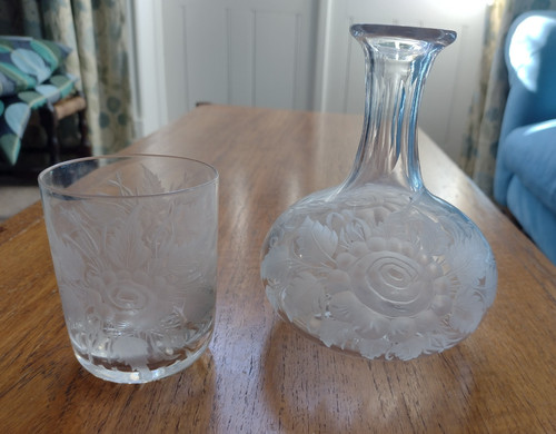 Vintage water carafe frosted - carafe,