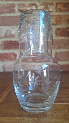Vintage etched glass bedside - etched,