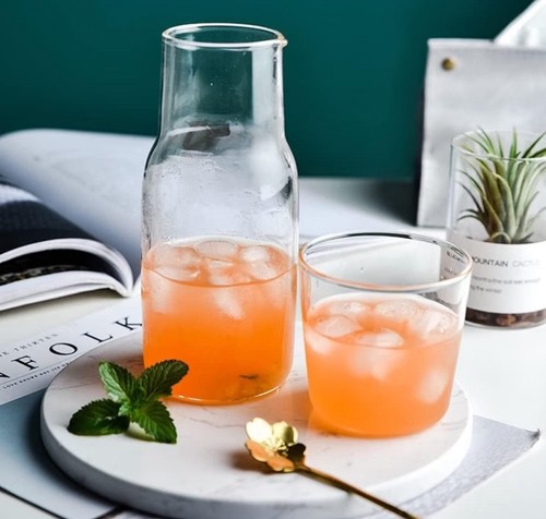 Glass water bottle with - water,